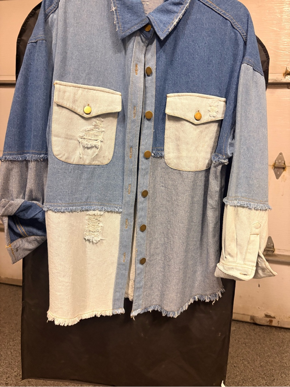 Elan Denim Patchwork Button-Front Jacket - Light & Medium Blue